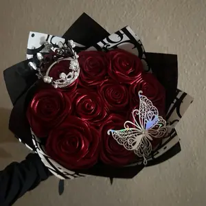 10 Count Wine Red Ribbon with Crown and Butterfly Decor for Elegant Gift Wrapping