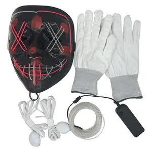 Halloween Led Light Up Scary Mask and Gloves for Halloween Cosplay Costume (Red & Blue), 3 Modes Glow in The Dark Mask for Adult Women Men Boy Girl Trick or Treat, Party Dress Up Accessory Gift