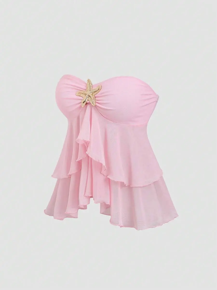 Y2K Sexy Ruffle Hem Cropped Camisole Top, Versatile For Vacation