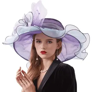 JEWELRYWE Kentucky Derby Large Women's Hat, 1920s Charming Fancy Wide Brim Organza Flower Large Hat, Tea Party Wedding Church Hat, Evening Party Hat, Comfortable And Breathable