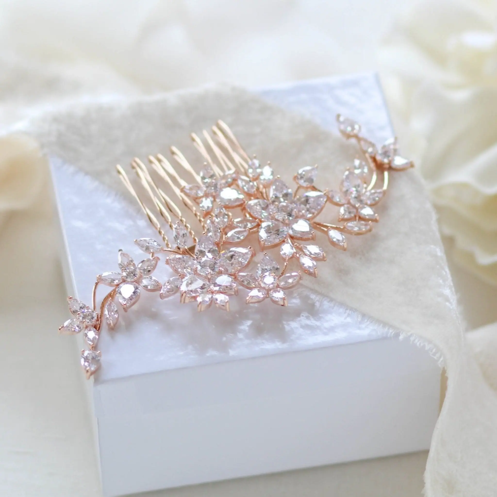 Rose gold floral bridal hair comb - LILY
