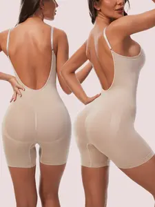 A one-piece bodysuit for women in a European and American style, featuring a strap design and an open back. It helps slim the waist and lift the hips, aiding in shaping the body curves. The lower part is designed as boxer shorts.