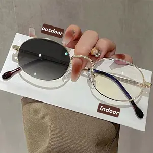 Unisex Vintage Ultralight Photochromic Glasses Luxury Near Sight Eyeglasses Men Women Retro Oval Frame Finished Myopia Glasses