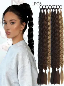 KAIRIYA 24 Inch Braided Ponytail Extension with Hair Tie - Straight Wrap Around Synthetic Braids Hairpiece for Women, Perfect for Holiday Parties & Daily Wear