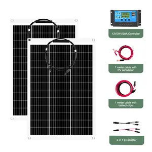 200W Flexible Solar Panel Kit, 18V System with 30A Charge Controller, Alligator Clip Cables & PV Connector Cables for RV, Boat, 18V Battery Charging (Home Improvement Solar Power Accessory) outdoorfun