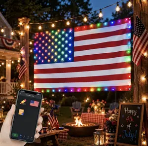 3x5FT  Smart American Flag Lights App Control Flag 4th of July Decorations Lights DIY Color, Music Sync Light Up Patriotic US Flag Lights for Wall Bedroom, Memorial Day, Independence Day, 250th Anniversary summergarden