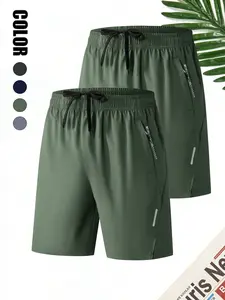 2 Pack Quick Dry Breathable Men's Shorts Casual Sport Style Anti Wrinkle Design Polyester Blend Solid Color Reflective Strips for Running Football Badminton Basketball Ping Pong Weightlifting Gym Workout Men's Shorts Set Shorts SpringStatements.