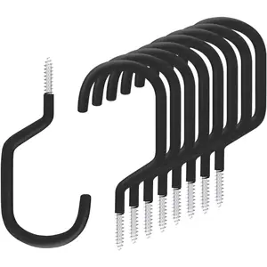 8 Pack  Hanger Storage Hook Rack, Rubber Coated Heavy Duty Large Screw in Ceiling Hooks for Garage Wall and Ceiling  Storage, Utility Tool Hanger (Black)
