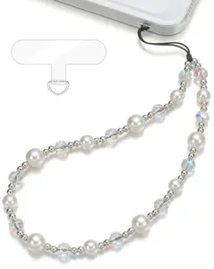 TRBR Pearl and Crystal Phone Charm Wrist Strap, Beaded Lanyard Wristlet Chain, Elegant & Hands-Free Bracelet Strap for iPhone & More Cell Phone Cases