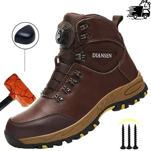 Waterproof Safety Boots Men Indestructible Steel Toe Work Boots Anti-smash Stab-resistant Safety Shoes Men New Fashion Rotary Buckle Protective Boots Construction Work Shoes Anti-slip Roofing Shoes