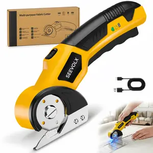 【DealsForYouDays】SEEVOLX Cordless Rechargeable Electric Scissors, Heavy Duty Cutter with Safety Lock, electric scissors for boxes, sewing, clothes, paper,cardboard, leather, fabric,LED Light,Long Battery Life,spacesaving tools fathersdaygift