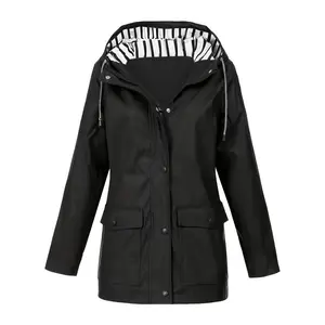 Waterproof Hooded Jacket for Women - Casual Outdoor Hiking Windbreaker with Pockets Machine Washable