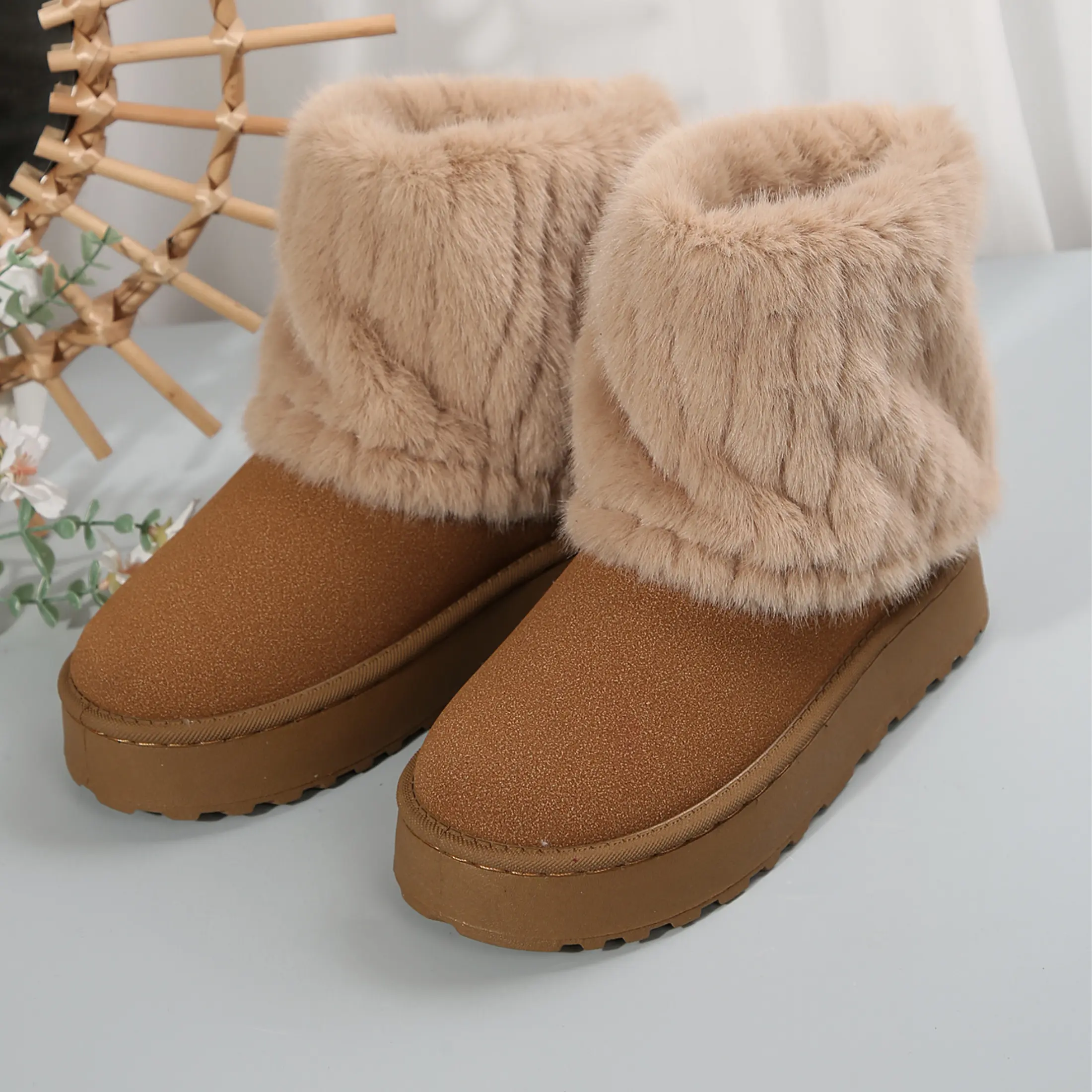 Women's Plush Lined Snow Boots Warm Winter Mid-Calf Boots Indoor Outdoor Non-Slip Shoes
