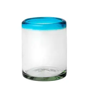 Ten Strawberry Street Aqua Rim Handblown Mexican DOF Glass - Set of 6