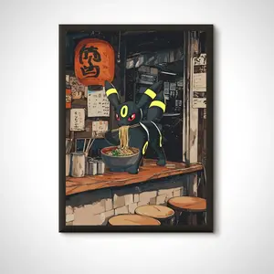 Umbreon Ramen Poster - Cozy Japanese Pokémon Wall Art | Anime & Food Lovers Decor Unframe Poster/Canvas 1.5 in Frame