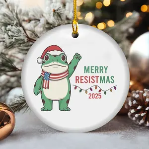 Merry Resistmas 2025 Ceramic Ornament, Funny Frog Christmas Tree Decor, Holiday Gift