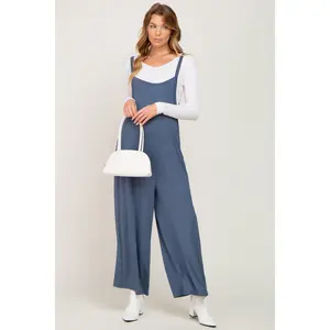 Navy Sleeveless Pocketed Wide Leg Jumpsuit