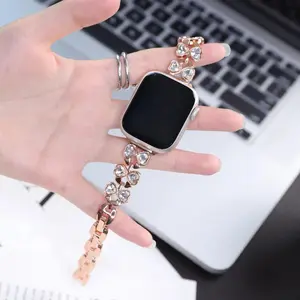 Luxury Stainless Steel Women's Watch Band Compatible with Apple Watch 38-49mm, Bow Zircon Band for IWatch Series Ultra, SE, 1-9