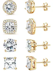 Cubic Zirconia Stud Earrings | 18 K White Gold Hypoallergenic Sterling Silver Post Earrings | Brilliant Large Simulated Diamond Halo Stud Earrings for Women Men Stud Earrings Jewelry | Hypoallergenic Cz Earrings