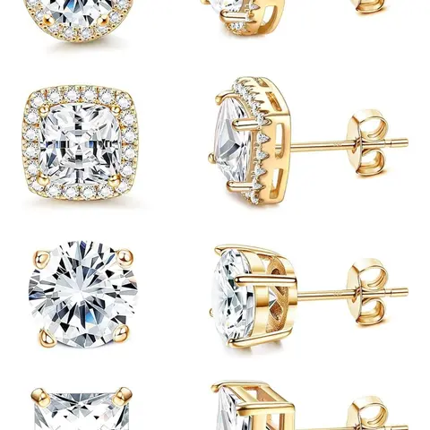 Cubic Zirconia Stud Earrings, Hypoallergenic Post Earrings, Brilliant Large Simulated Diamond Halo for Women Men