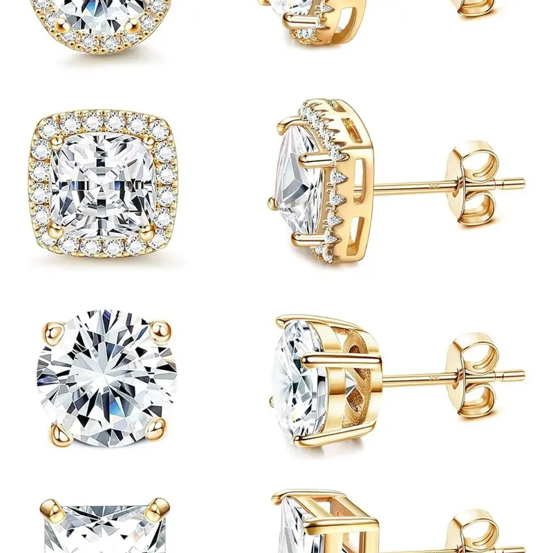 Cubic Zirconia Stud Earrings, Hypoallergenic Post Earrings, Brilliant Large Simulated Diamond Halo for Women Men