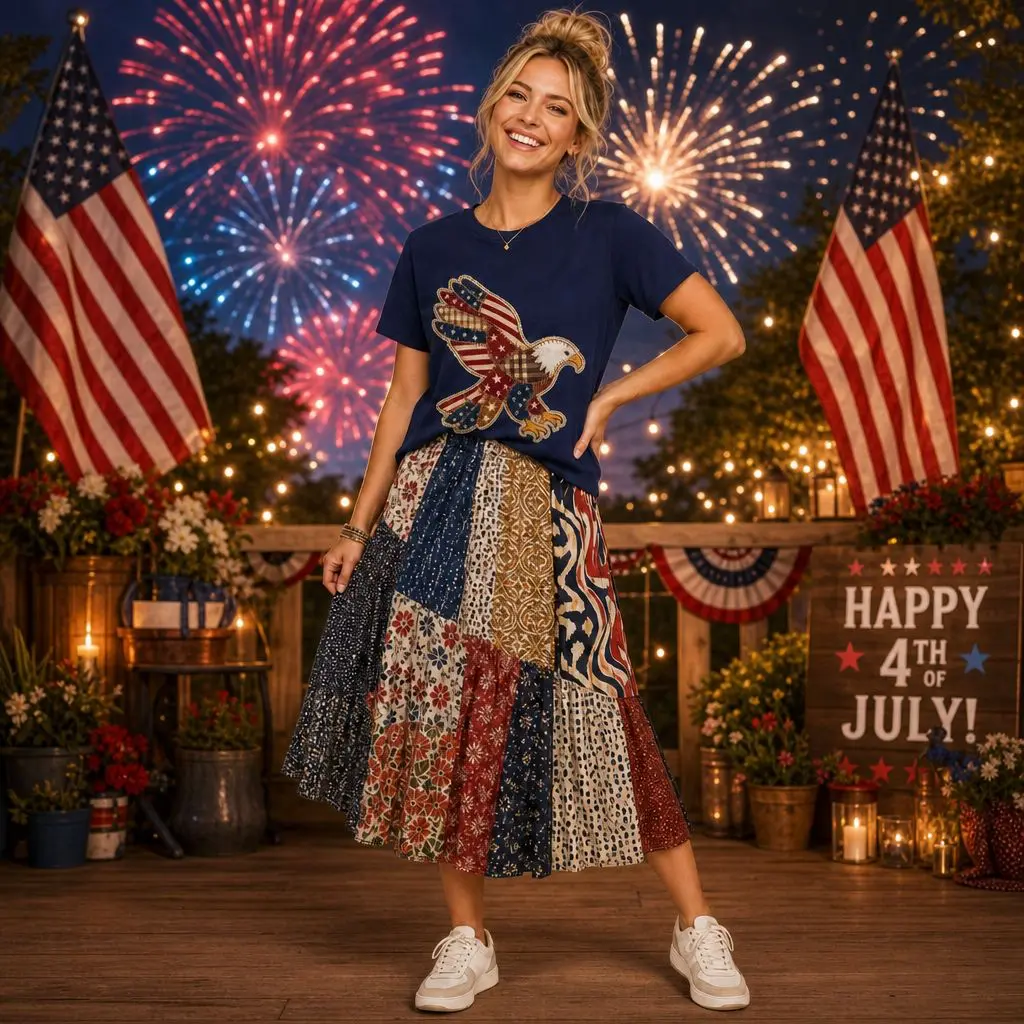Patriotic Eagle patchwork Tee | American flag eagle t-shirt