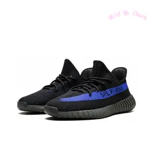 Bright Royal Blue Side Stripe Low Top Running Trainers, Breathable Full Black Stretch Knit Mesh Upper, Charcoal Grey Ridged Foam Thick Cushioned Daily Lifestyle Footwear