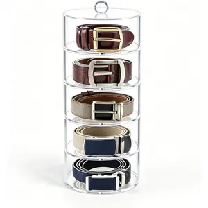 Belt Organizer, 5-Tier Acrylic Belt Storage & Holder for Closet, Clear Acrylic Display Case with Dust Cover for Belts Best Gift for Men And Husband (5-Tier)
