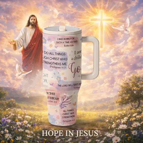 1pc 40 oz Insulated Tumbler, Double Wall Drinkware, Double-Wall Vacuum-Insulated Cup, Leakproof Large-Capacity Thermal Mug with Handle, Keeps Drinks Hot for 12 Hours and Cold for 24 Hours, Christian Bible Verse Design, Gift for Women & Men