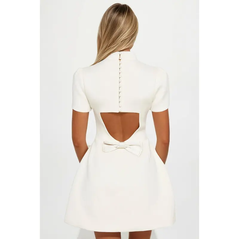 Gemma Mock Neck Mini Dress - Cream