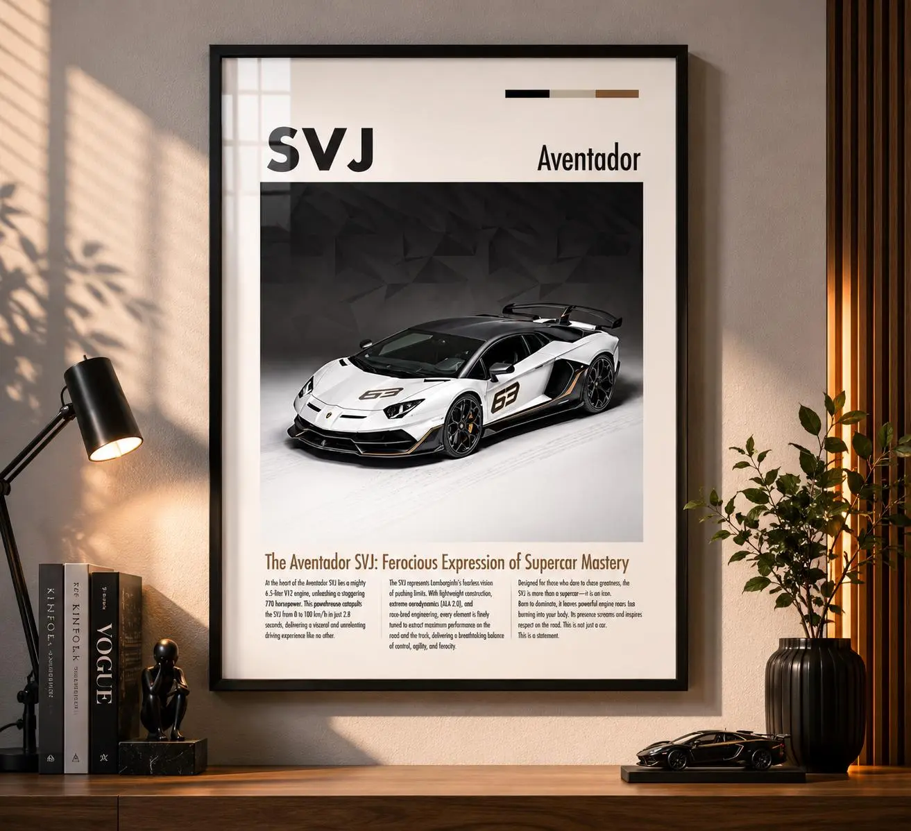 Lamborghini Aventador SVJ Poster | Supercar Wall Art | White Exotic Car Print, Product without frame