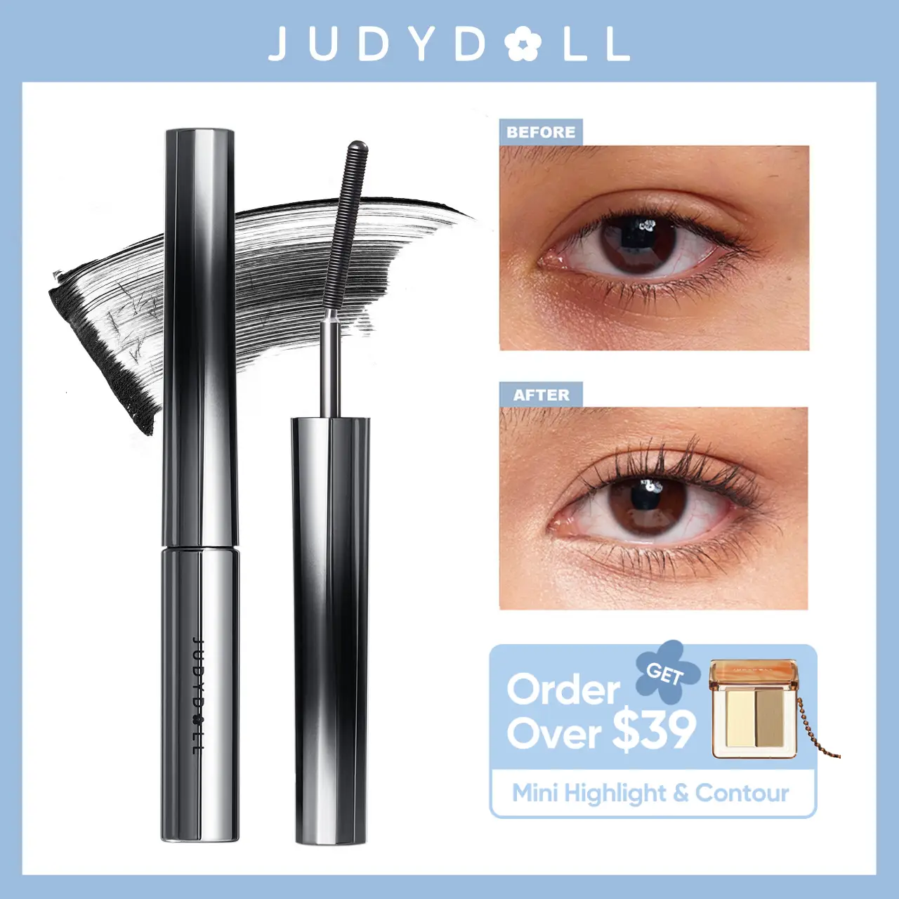 JUDYDOLL 3D Curling Eyelash Iron Mascara, Black & Brown, Curling & Lengthening, Long-Lasting, Waterproof, Smudge-Proof, 24-Hour Wear, Natural Extensio
