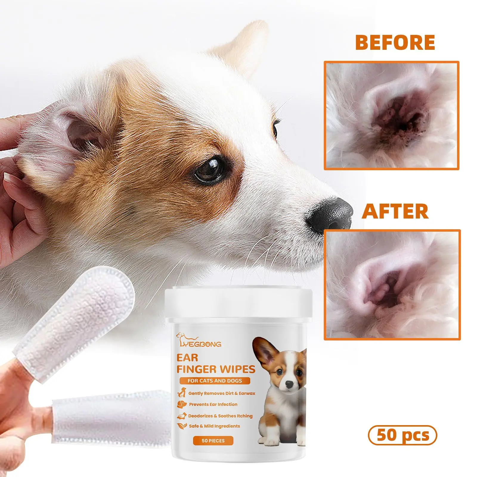Pet Ear Cleaning Finger Wipes, 50pcs/set Pet Ear Care Cleaning Supplies, Dog & Cat Grooming Product, Pet Products