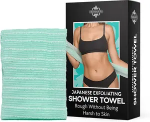 Dermasuri - Japanese Exfoliating Shower Bath Towel - Rip-Resistant Personal Exfoliating Washcloth for Showering, Loofah Exfoliation for All Skin Types, Removes Dry & Dead Skin