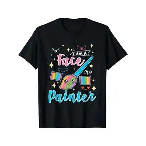 1pc Face Painter Graphic T-Shirt - Unisex Cotton Knit Tee, Vibrant Digital Print for Makeup Artists, Machine Washable, Black with Colorful Art Design, Casual Round Neck Short Sleeve Shirt for All Seasons, Fashionable Graphic Print T Shirt
