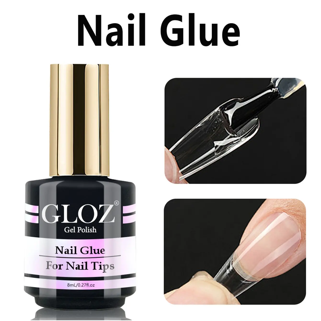 GLOZ 8ml Brush On Nail Glue, Nailcare Glue, Nail Adhesives, Extra Strong Adhesive for Press On Nails & Acrylic Nail Tips, Quick Dry & Long Lasting Professional False Nail Glue, Nail Art, Nail Glue Extension
