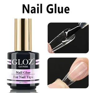 GLOZ 8ml Brush On Nail Glue, Nailcare Glue, Extra Strong Adhesive for Press On Nails & Acrylic Nail Tips, Quick Dry & Long Lasting Professional False Nail Glue, Nail Art