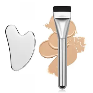 Foundation Makeup Tool Set, Including Straight Foundation Brush & Heart Shaped Scraping Board, Stainless Steel Palette, Makeup Tool for Women, Cosmetic, Cosmetics Makeup Tools