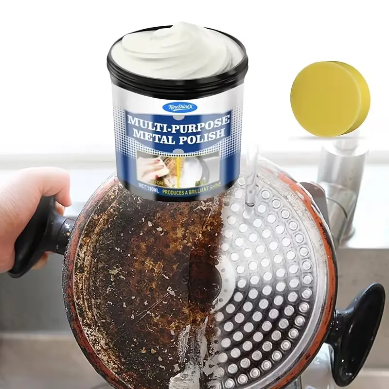 Multi-Purpose Metal Polish Paste 5.07oz, Stainless Steel Cleaner & Polishing Cream for Kitchen Stoves, Range Hoods, Cookware & Sinks, Removes Tarnish & Oxidation, Restores Luster with Applicator Sponge