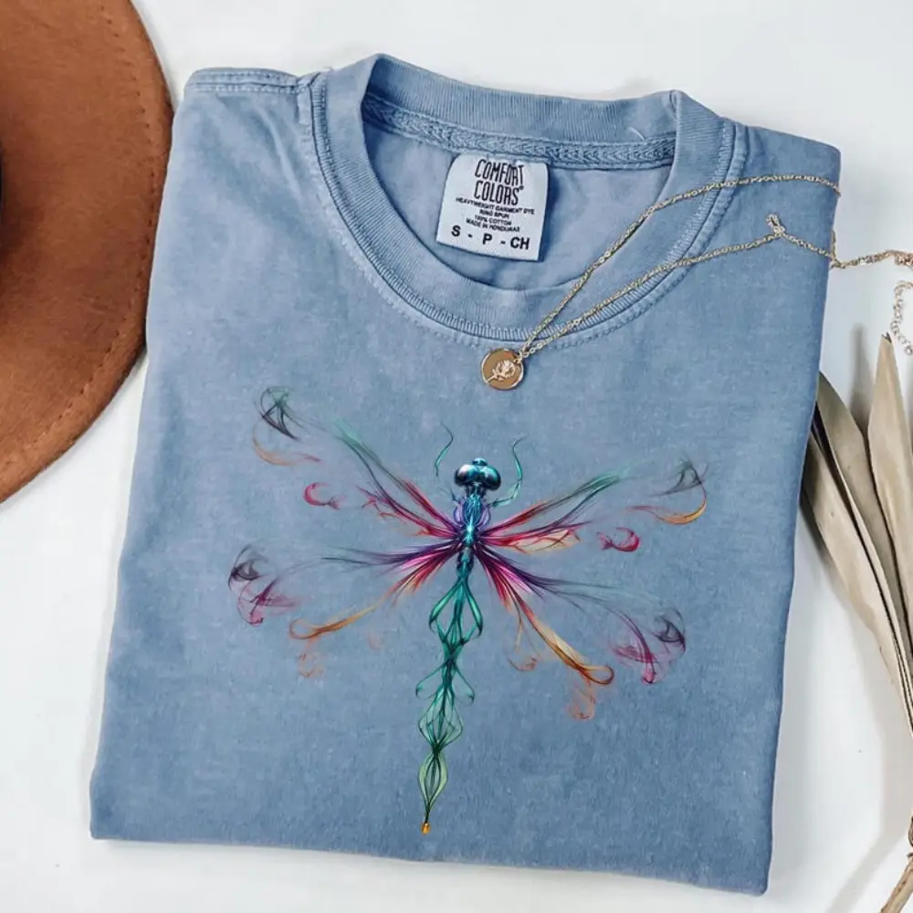 Comfort Colors Bright Golden Dragonfly T-Shirt, Cute Women T-Shirt, Cute Dragonfly Tee, Cute Women Gift, Boho Girly Gift