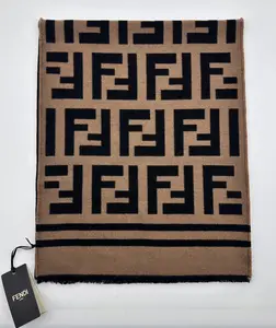 Pre-owned Fendi FF Classic Pattern Wool and Silk Blend Woolen Scarf Brown FFS02