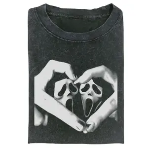Vintage Ghostface Heart Hands Graphic Tee - Horror Movie Aesthetic Unisex T-Shirt
