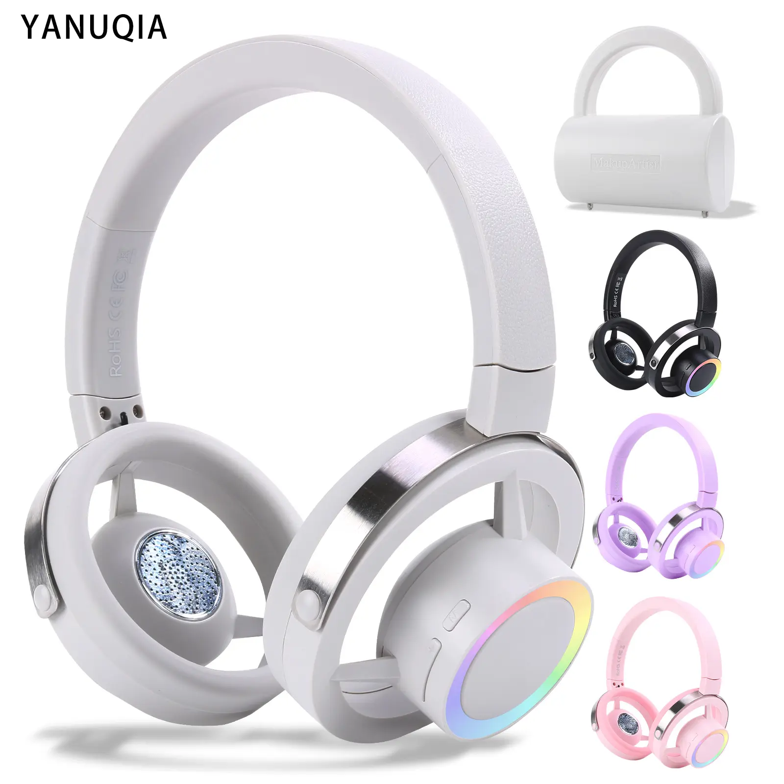 Bluetooth Headband with Built-in Microphone LED Light Bluetooth 6.0 USB Charging Breathable Earbud Audio Wireless Headset summerwins,