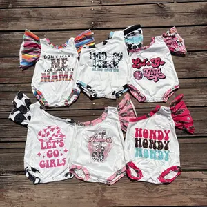 Baby Girls Western Cowgirls Flutter Sleeve Bubble Summer Rompers