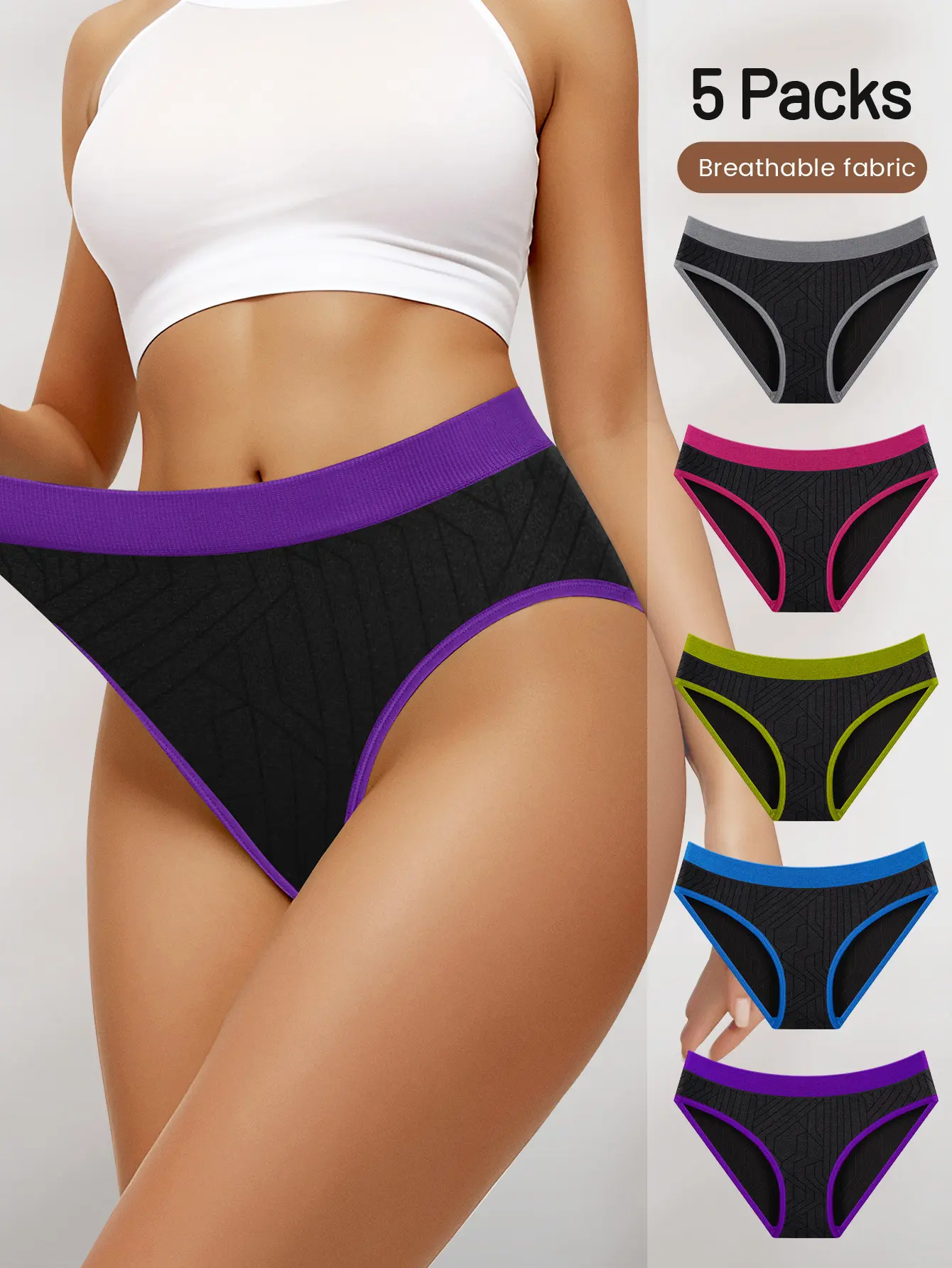 Olish 5/10Pcs Women's High Waisted Tummy Control Briefs, Color Block Stretch Shaping Panties