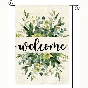 Spring Summer Floral Welcome Garden Flag 12x18 Inch, Double Sided Outside, Eucalyptus Seasonal Farmhouse Yard Outdoor Flag