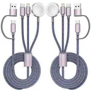 【3-Year Warranty Included】2026 Upgraded 3 in 2 Multi Charging Cable, USB C Magnetic Charger for Apple Watch, iPhone Charger, 4FT Nylon Braided Universal Cable Compatible with iWatch Series 1-9/Ultra, iPhone 12-17, Car & Travel