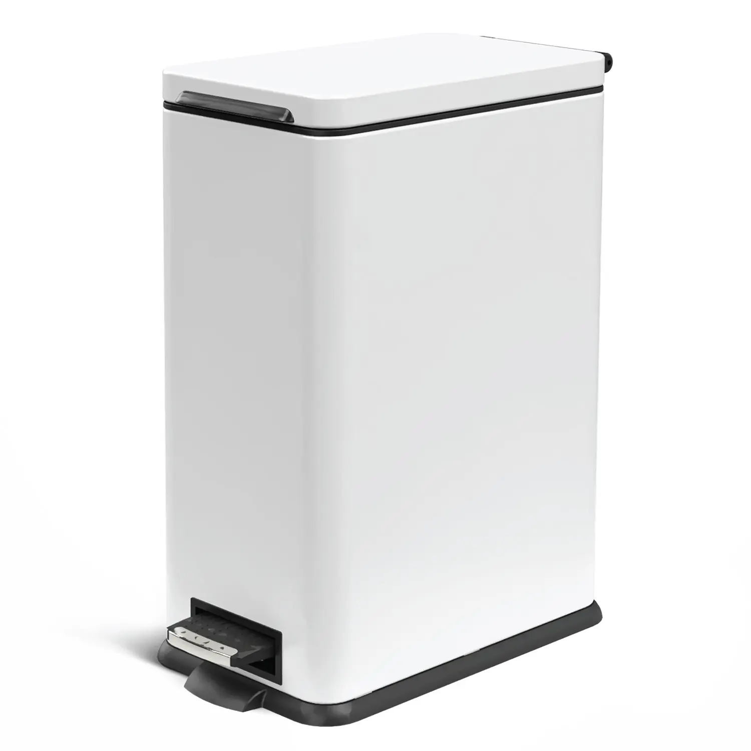 Home Zone Living 8 Gallon Slim Stainless Steel Kitchen Trash Can with Step Pedal and Soft Close Lid, White