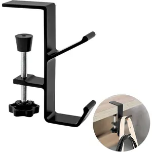 Desk Mount Bag Holder Hook Clamp-On Backpack Hanger Portable Desk Mount Headphones Holder Reduce Desk Clutter for Table Desk, Under Counter (Black)
