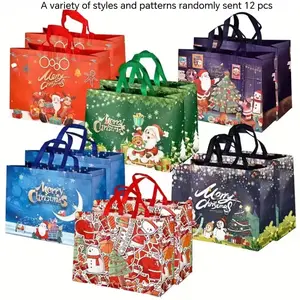 12pcs Extra Large Christmas Tote Bags, Heavy-Duty Reusable Grocery & Gift Bags, Jumbo 17x12.8 Inch, Non-Woven Fabric, Sturdy Handles, Gift Packaging